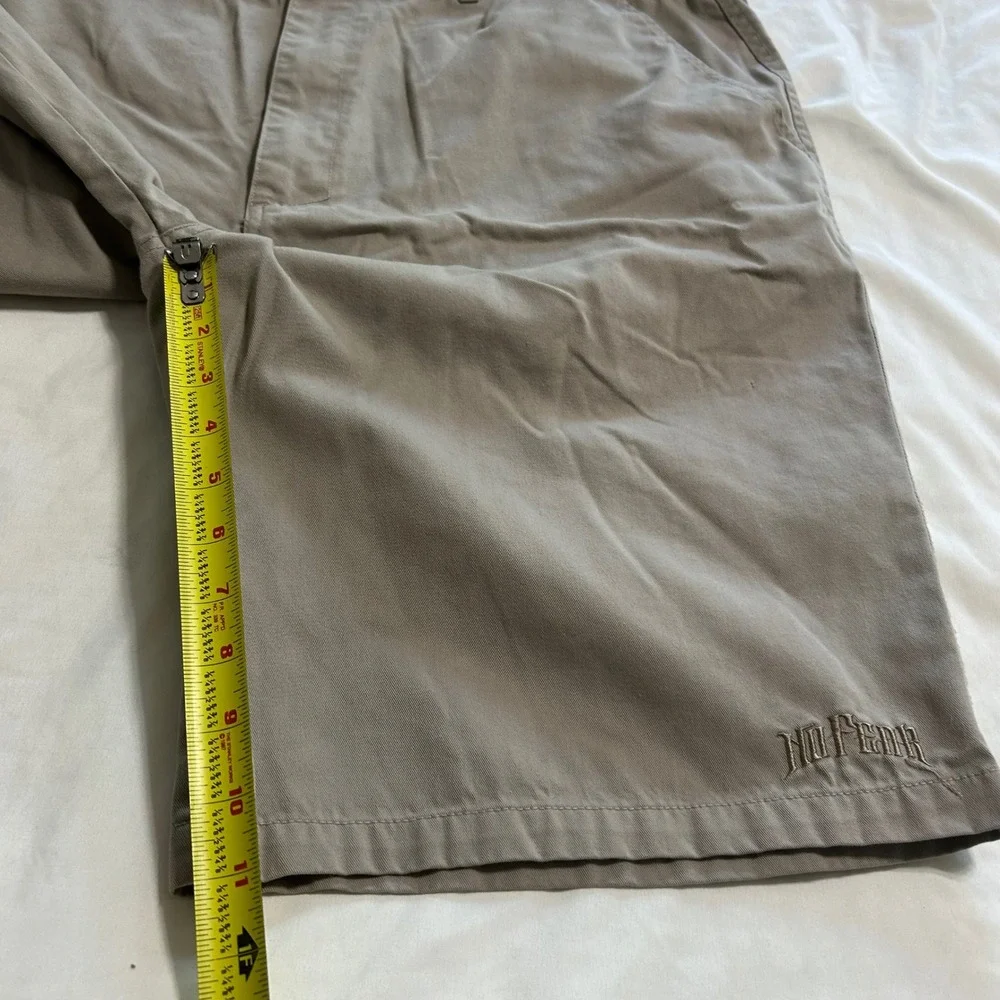 Y2K No Fear Mens Khaki Chino Shorts Embroidered Logo Skate Casual Tan Size 40